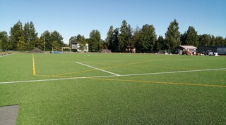 Kuva kesäisestä urheilukentästä